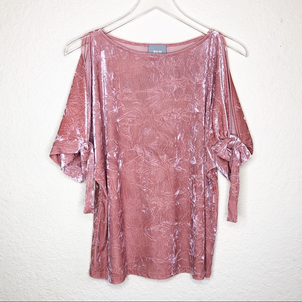 Anthro | Maeve Pink Velvet Cold Shoulder Top Sz M